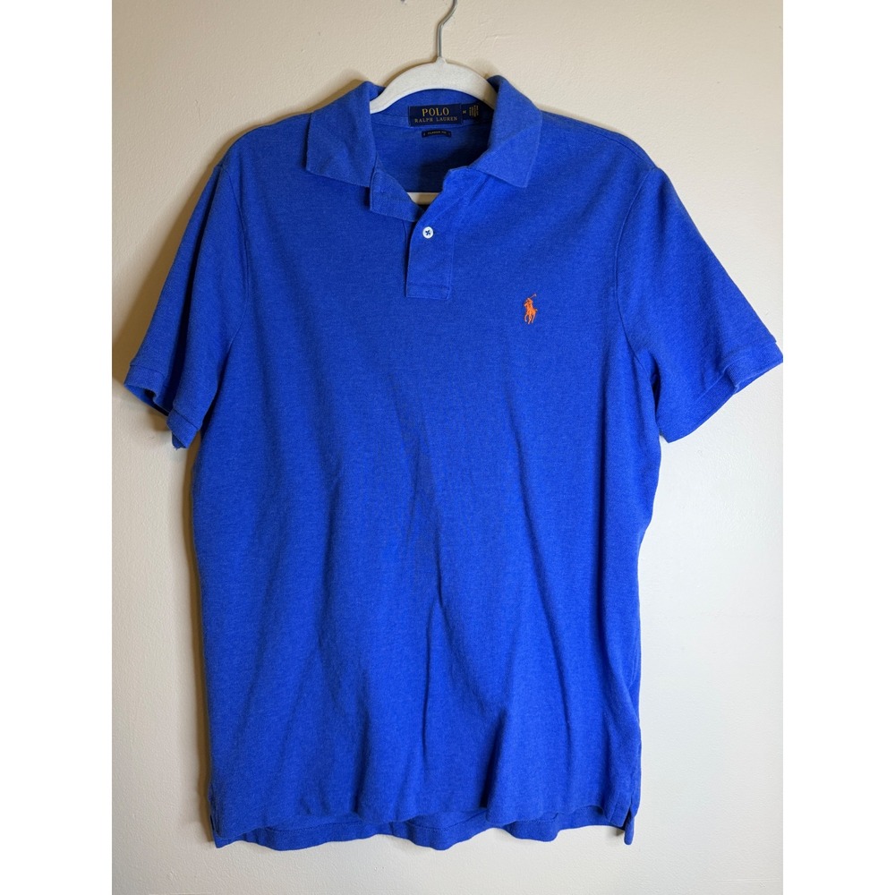 Polo Ralph Lauren Mens M Classic Fit Blue Polo Shirt Orange Pony